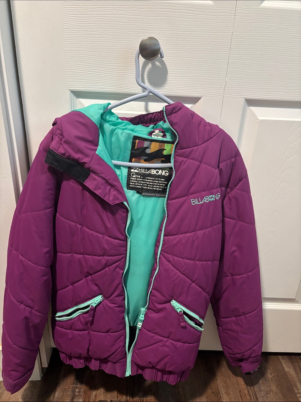 Billabong Girls Purple Puffer Jacket with Teal Lining